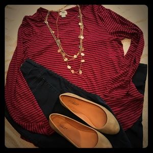 Like NEW! Burgundy/Black Striped LS Tee